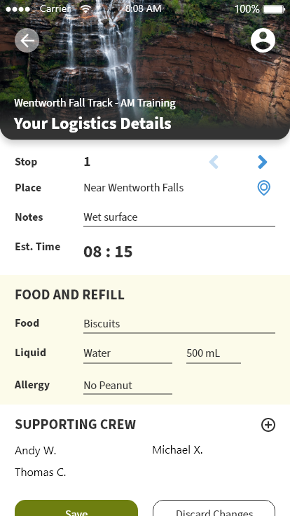 Picture of Screen of Adding personalised logisics details